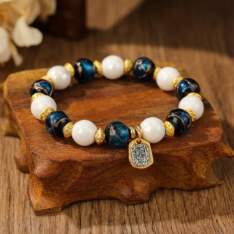 Buddha Stones tibetano Zakiram diosa de la riqueza encanto Liuli vidrio incienso ceniza porcelana pulsera de protección de cuentas