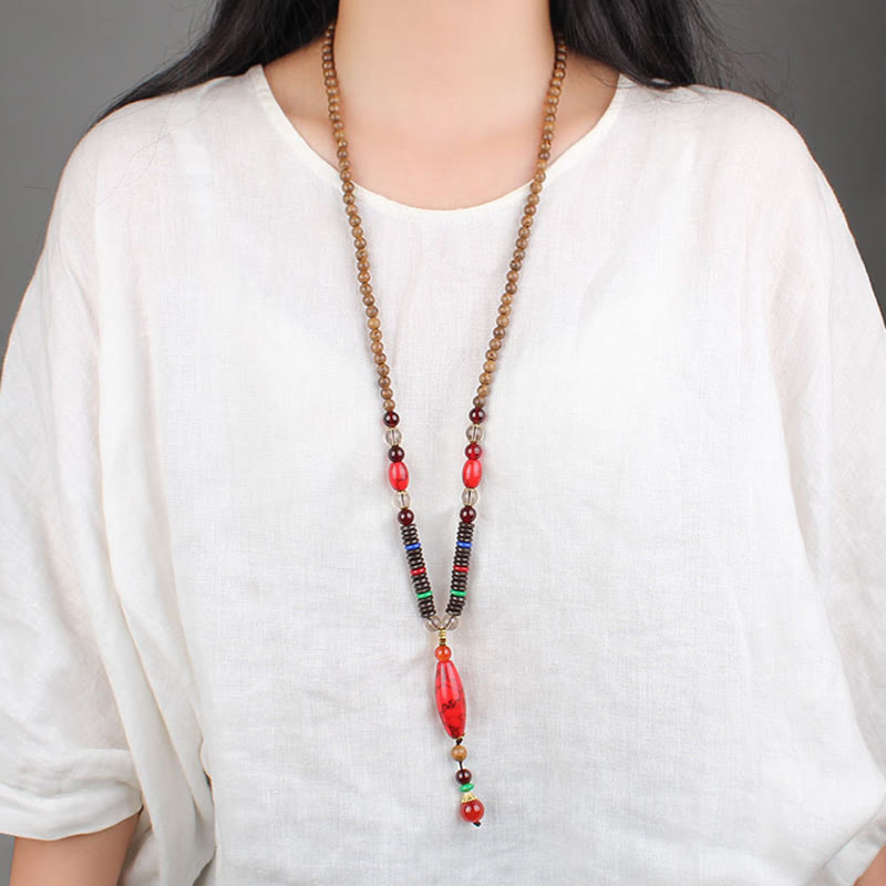 Buddha Stones Madera de wengué Piedra turquesa Protección Calma Collar Colgante
