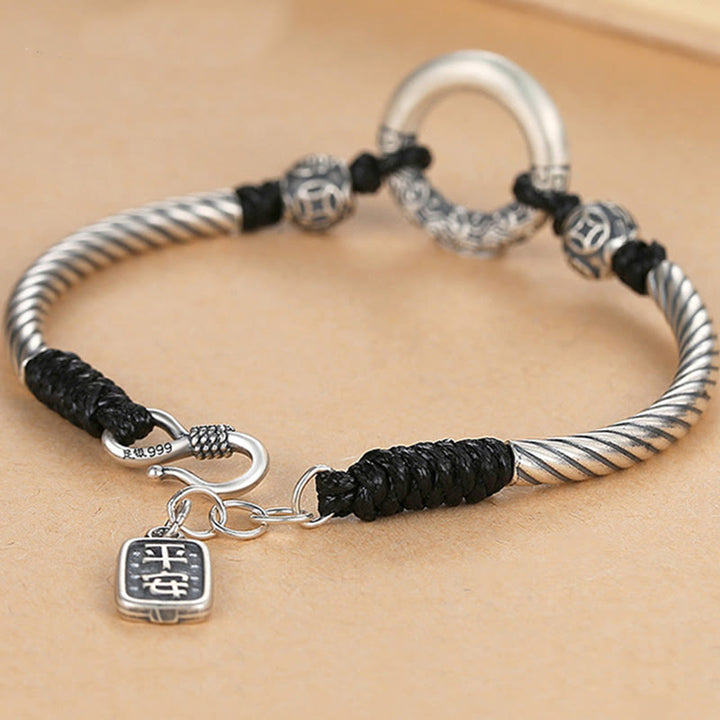 Pulsera de plata de ley 999 con Buddha Stones , hebilla de la paz, moneda de cobre, nubes auspiciosas, pulsera de la fortuna