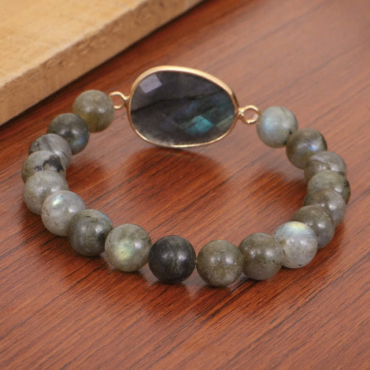 Pulsera de cuentas curativas con soporte de piedra lunar de labradorita natural de Buddha Stones