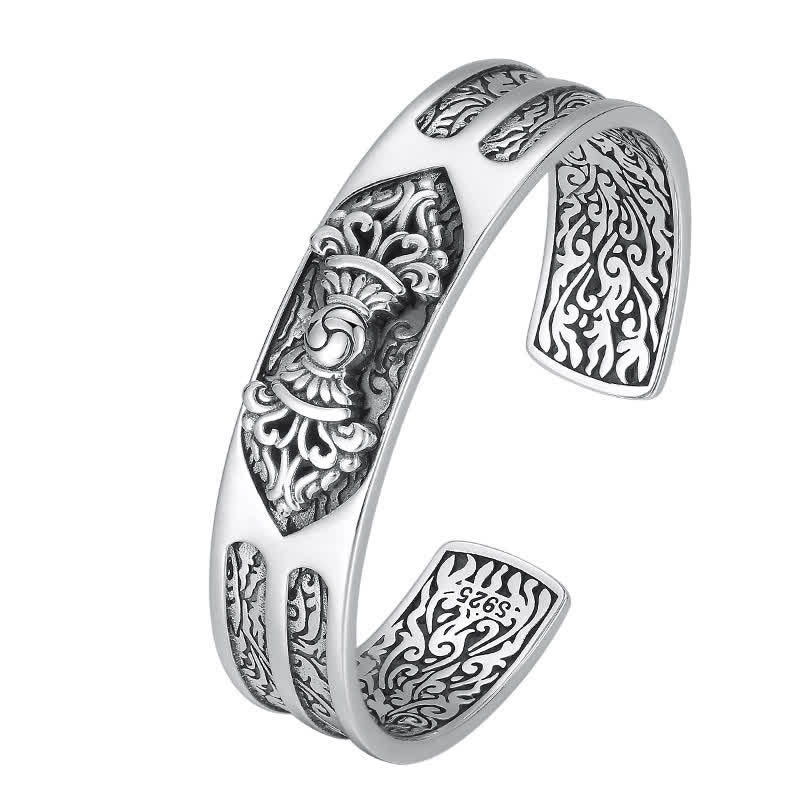 Brazalete de plata de ley 925 con grabado de poder espiritual Vajra Dorje