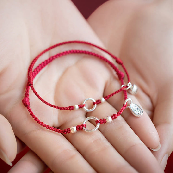 Pulsera de hilo rojo con hebilla de loto, paz, alegría, suerte, fortuna, plata de ley 925 , Buddha Stones