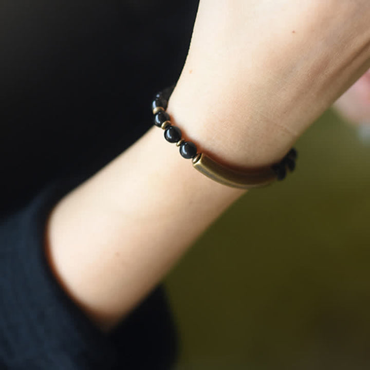 Pulsera de pareja de paz con Buddha Stones, jaspe rojo, ágata de musgo, cristal de obsidiana negra, cobre