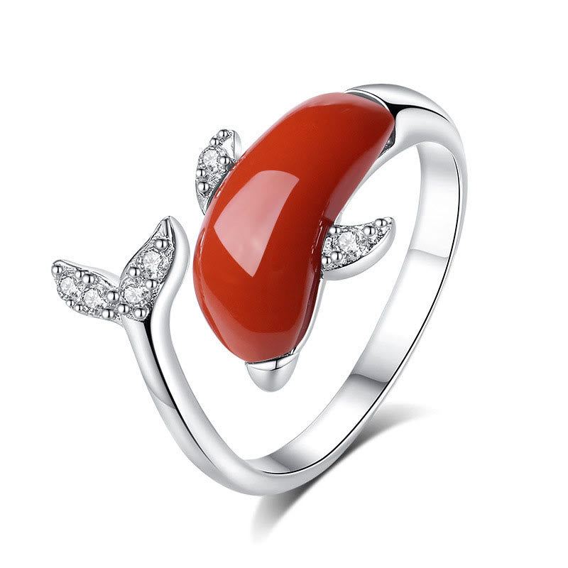 Juego de pendientes y anillo con colgante de plata de ley 925 con Buddha Stones , bonito delfín, Jade hetiano, ágata roja, suerte