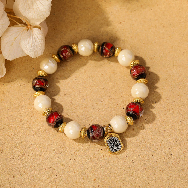 Buddha Stones tibetano Zakiram diosa de la riqueza encanto Liuli vidrio incienso ceniza porcelana pulsera de protección de cuentas
