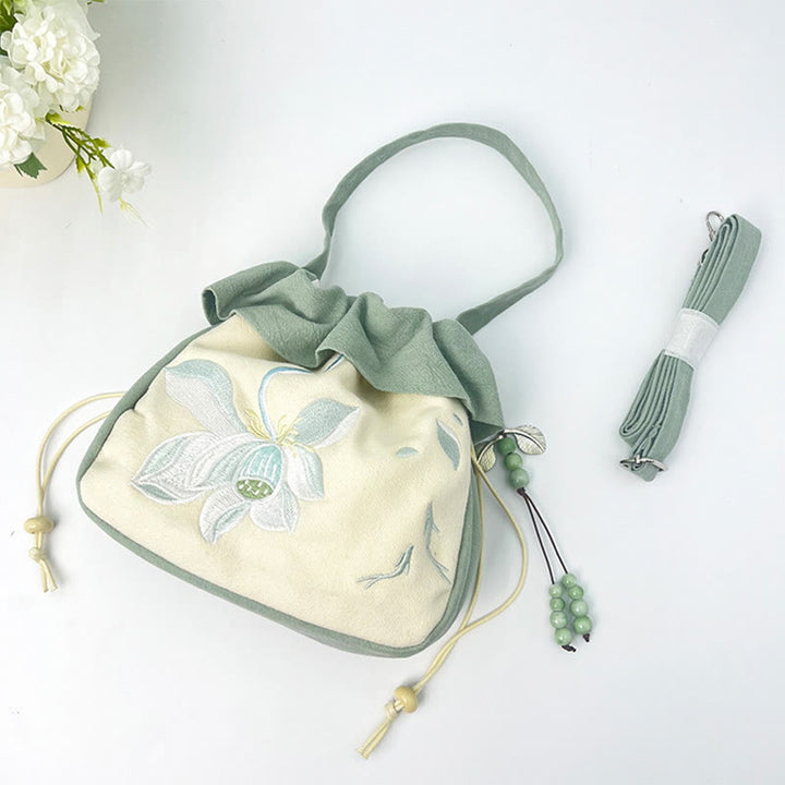 Buddha Stones Suzhou bordado Lotus Epiphyllum Magnolia algodón lino bolso bandolera bolso de hombro bolso