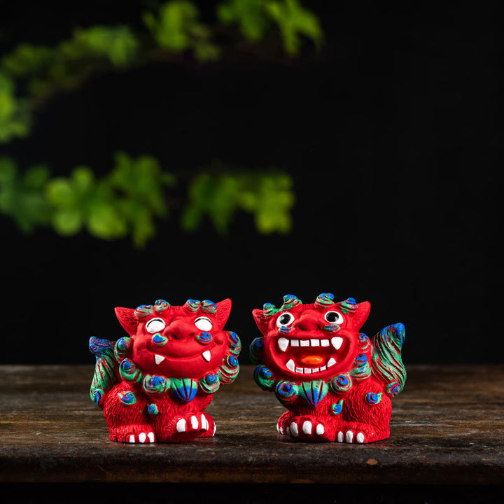 Buddha Stones, pequeño par de perros León Fu Foo, protegen del mal, decoración de resina para el hogar