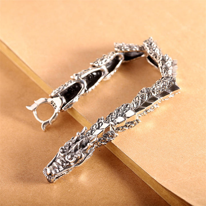 Brazalete de pulsera de éxito de suerte de dragón de plata de ley 925