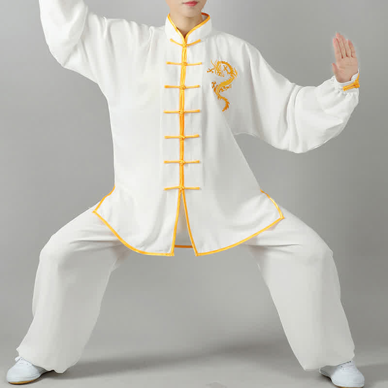Buddha Stones Conjunto de ropa unisex con bordado de dragón para práctica espiritual, meditación y oración de Qi Gong Zen - Blanco - 3XL- APTO PARA US./ UK/AU/ EU- 2XL - image 0