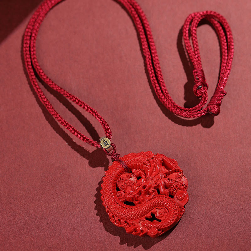 Colgante de plata de ley 925 con diseño de Buddha Stones, moneda de cobre y cinabrio Natural, Año del Dragón