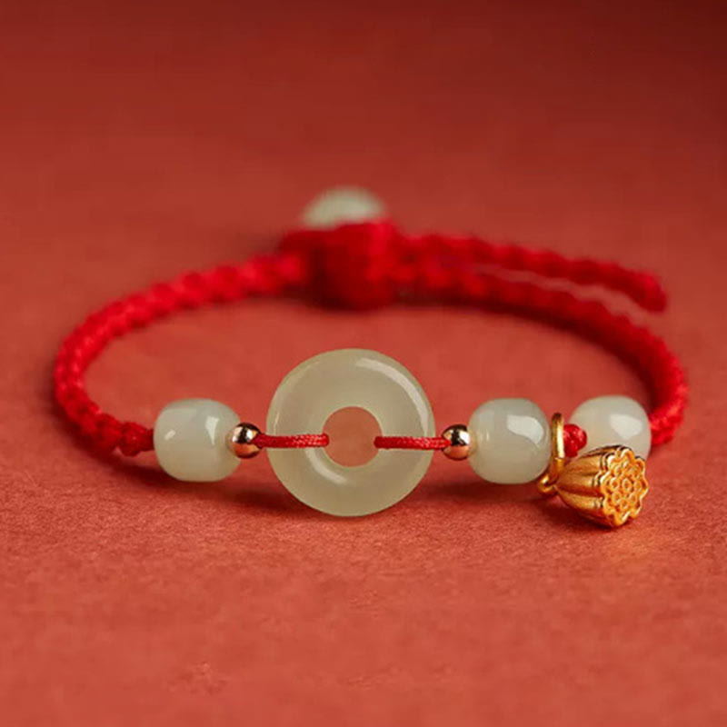 Pulsera de Buddha Stones, hebilla redonda de la paz, Jade, loto, felicidad, abundancia y riqueza