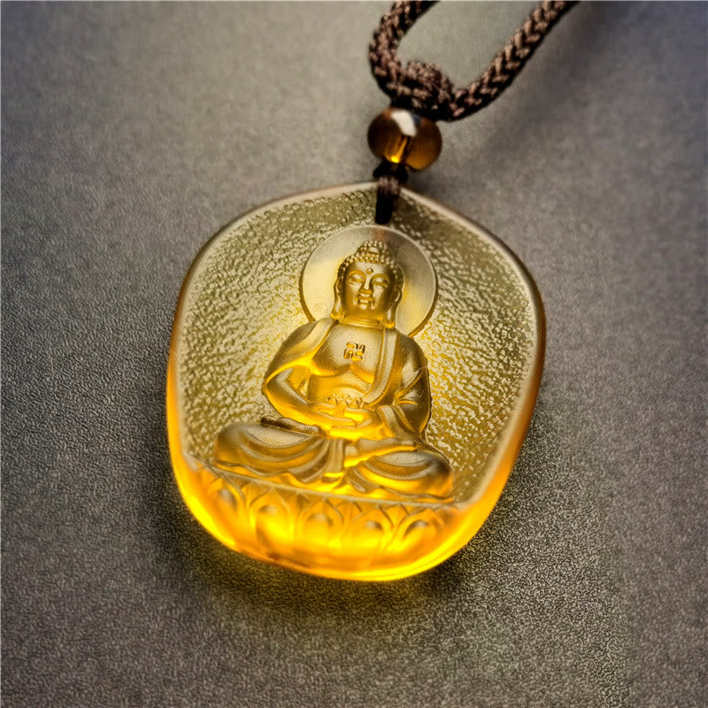 Buddha Stones zodiaco chino Buda Natal bendición Liuli cristal compasión COLLAR COLGANTE - Perro/Cerdo-Buda Amitabha - image 1