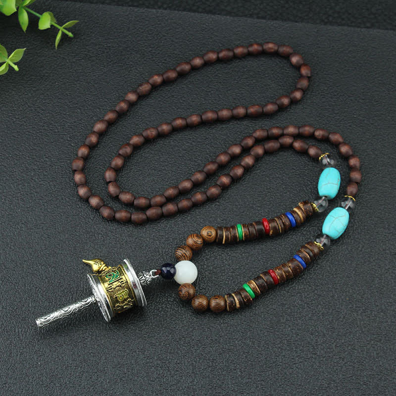 Buddha Stones tibetano Om Mani Padme Hum rueda de oración rotación Vajra collar de madera colgante - image 4