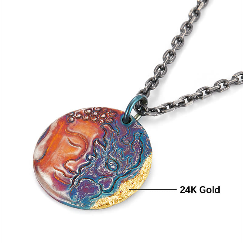 Collar con colgante de plata de ley 999 con Buddha Stones , oro de 24 quilates, mitad demonio, mitad Buda - image 9