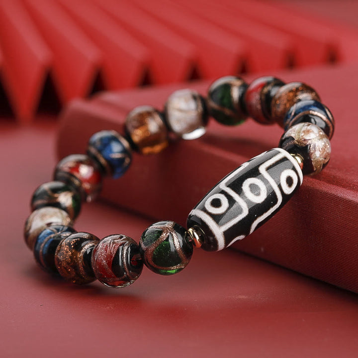 Buddha Stones tibetanas Dzi de nueve ojos, cuentas Dzi de tres ojos, cuentas de vidrio Liuli, pulsera de riqueza