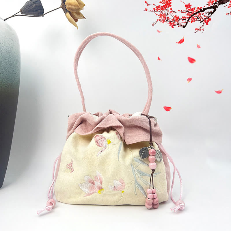 Buddha Stones Suzhou bordado Lotus Epiphyllum Magnolia algodón lino bolso bandolera bolso de hombro bolso