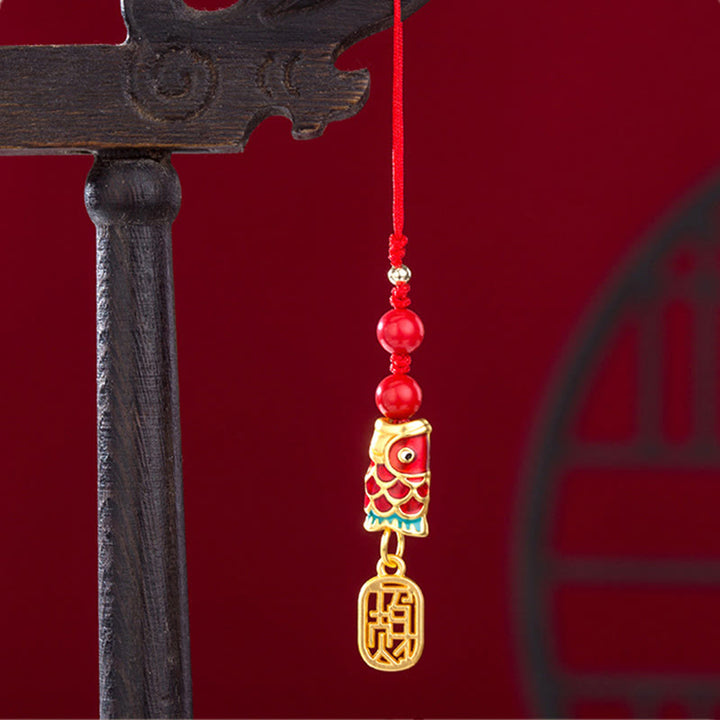 Buddha Stones, pez Koi, cinabrio que atrae la riqueza, deseo Ruyi, amuleto de suerte, decoración colgante para teléfono