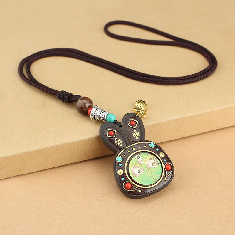 Colgante de collar Thangka de cinco dioses de la riqueza de ébano del Tíbet