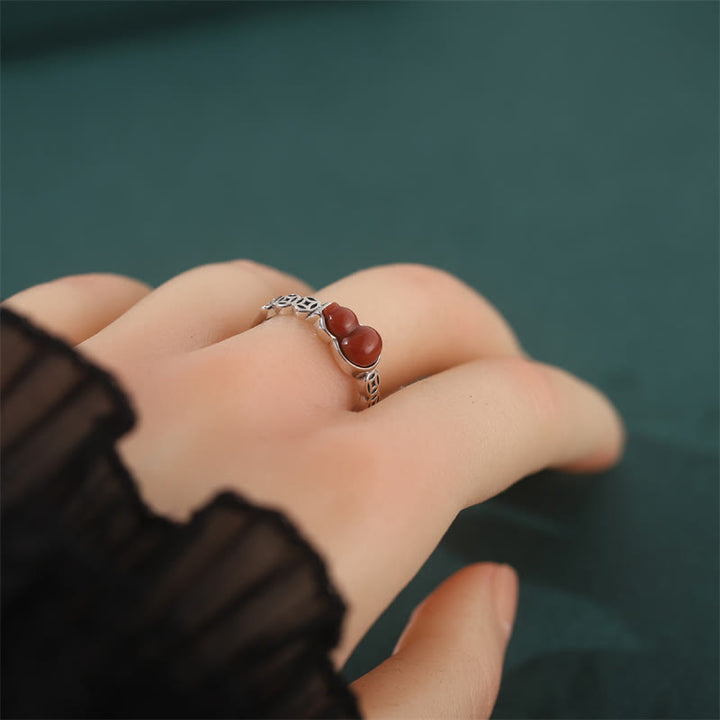 Anillo de autoaceptación de moneda de cobre con forma de calabaza de ágata roja de Plata de Ley 925 con Buddha Stones