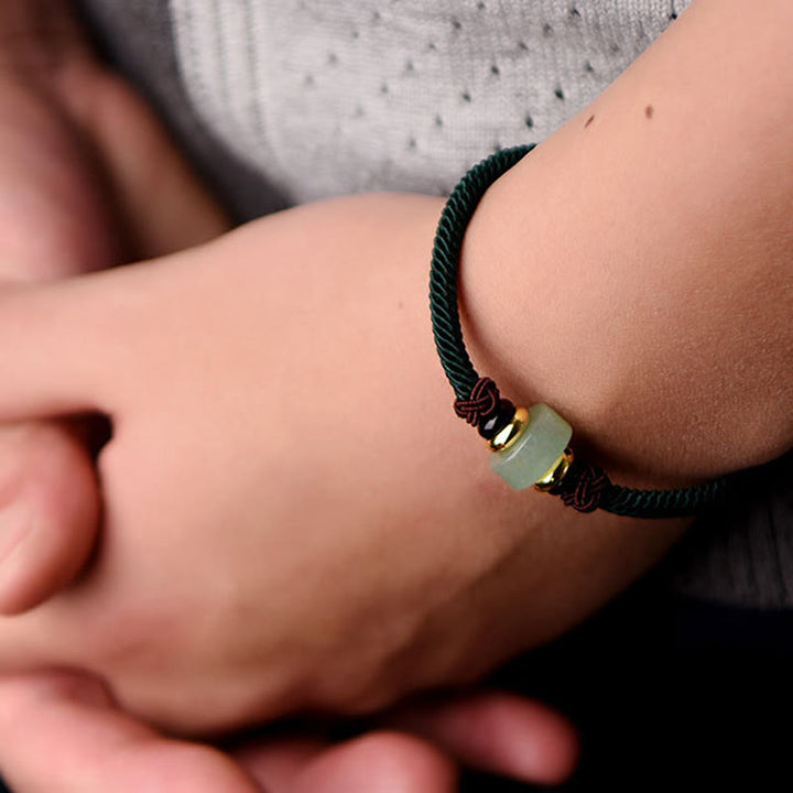 Pulsera de hilo trenzado de la suerte de aventurina verde tibetana con Buddha Stones