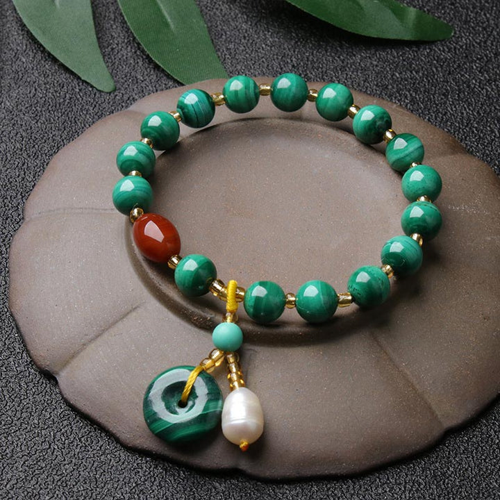 Pulsera con dije de protección de cuentas de ágata roja de malaquita natural