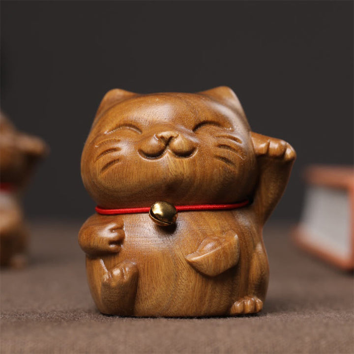 Buddha Stones Sándalo Verde Pequeño Mini Lindo Gato de la Suerte Decoraciones de Paz - image 11