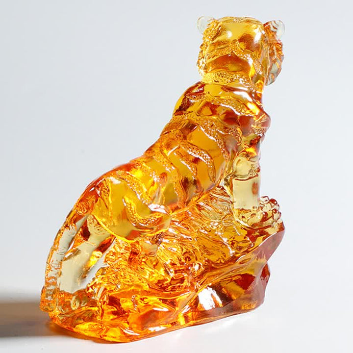 Pieza de arte de tigre de cristal Liuli hecha a mano, protección para decoración del hogar