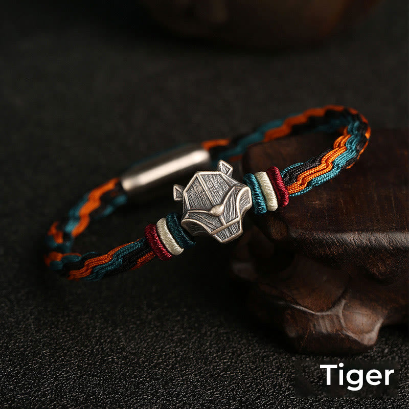 Pulsera de cuerda con nudo de reencarnación colorida, protección del zodiaco chino, Año del Dragón, plata de ley 999 hecha a mano con Buddha Stones