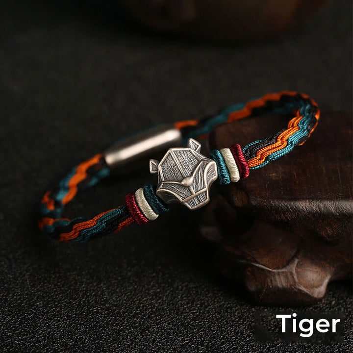 Pulsera de cuerda con nudo de reencarnación colorida, protección del zodiaco chino, Año del Dragón, plata de ley 999 hecha a mano con Buddha Stones