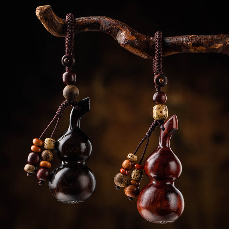 Llavero de protección de la suerte, calabaza de sándalo rojo, hoja pequeña de ébano tibetano