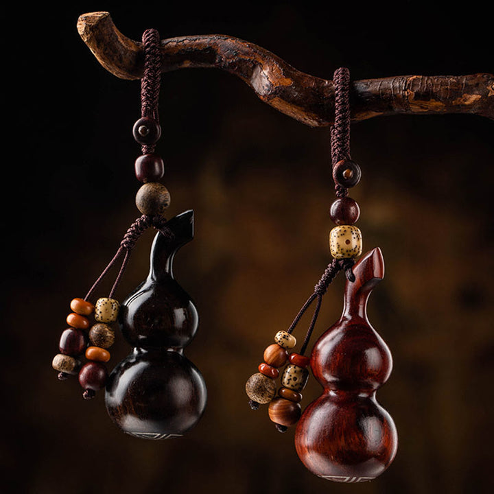 Llavero de protección de la suerte, calabaza de sándalo rojo, hoja pequeña de ébano tibetano