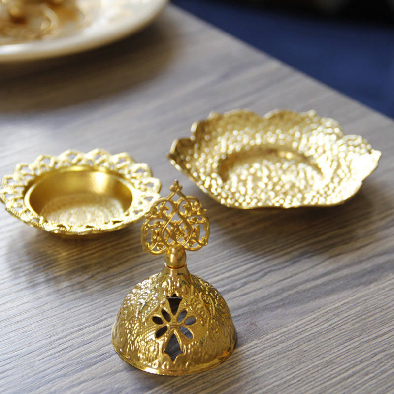 Posavasos con forma de hoja de oro, miniquemador de incienso espiritual de aleación de Metal