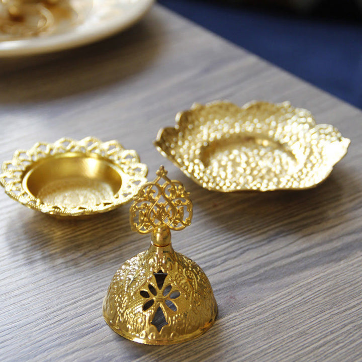 Posavasos con forma de hoja de oro, miniquemador de incienso espiritual de aleación de Metal