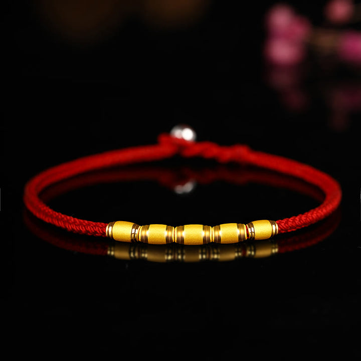 Pulsera de cuerda roja con nudo de paz de ocho hilos, cuentas de la suerte de oro 999 con Buddha Stones
