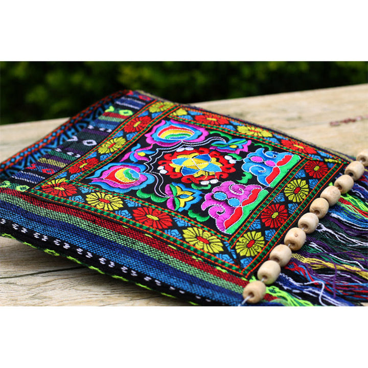 Bolso bandolera de lona de camelia bordado hecho a mano tibetano