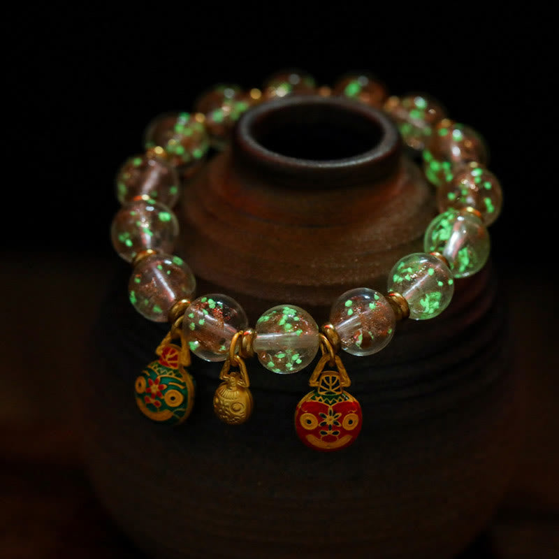 Pulsera de éxito con cuentas de cristal Liuli fluorescentes luminosas con abalorio familiar de bestia tragadora de oro con Buddha Stones