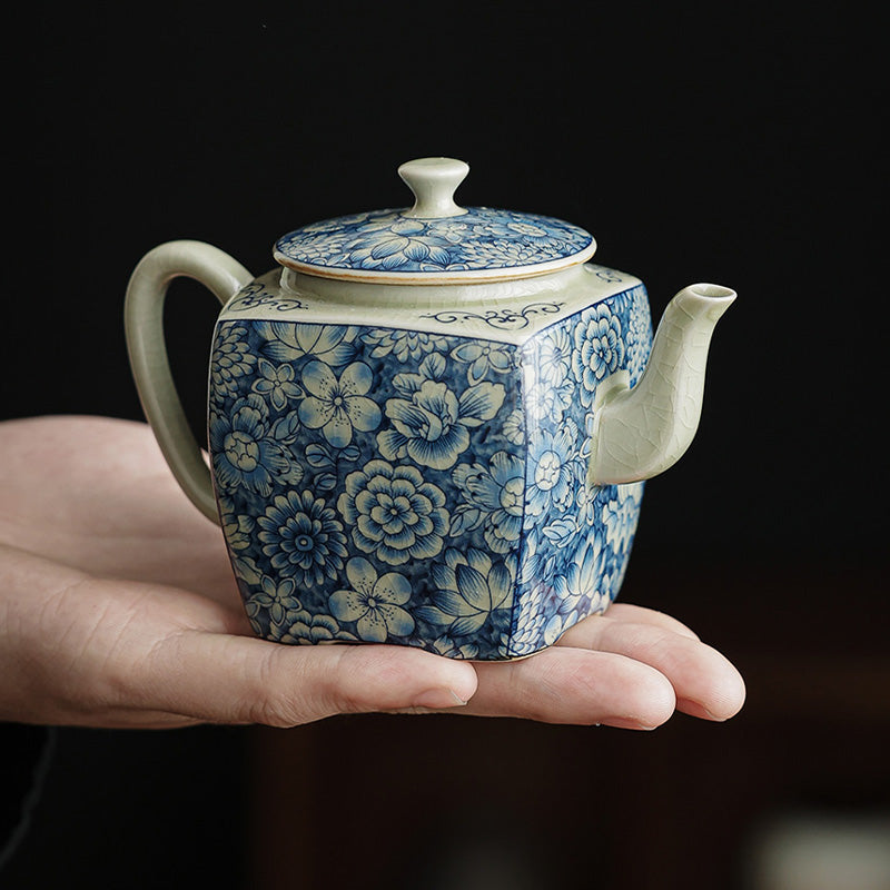 Buddha Stones porcelana azul y blanca té chino Gongfu cerámica tetera de kungfú taza filtro de té bote