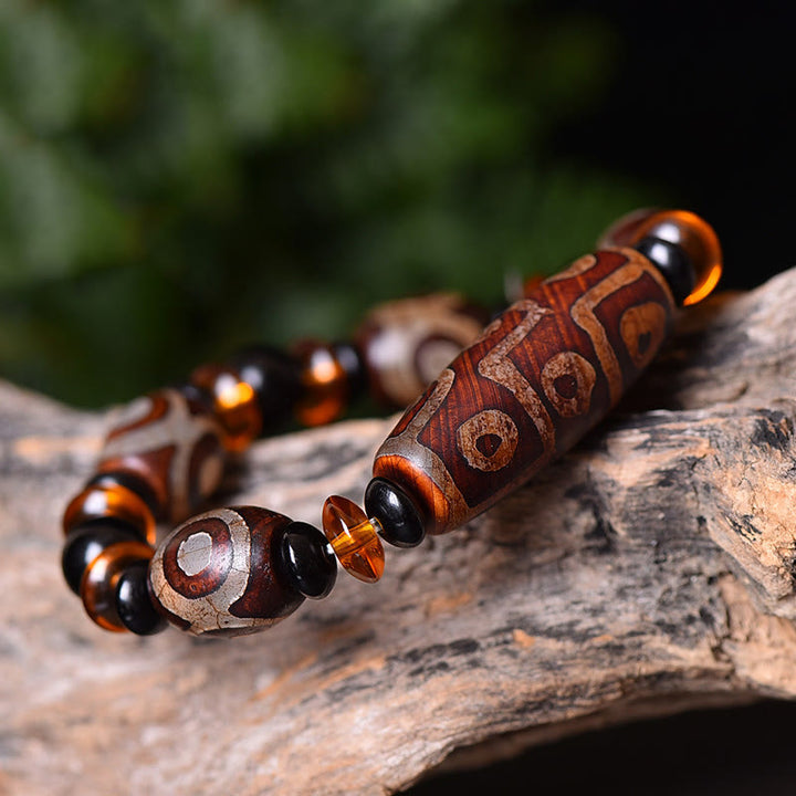 Pulsera de bendiciones de cuentas Dzi de nueve ojos naturales retro tibetanas de Buddha Stones