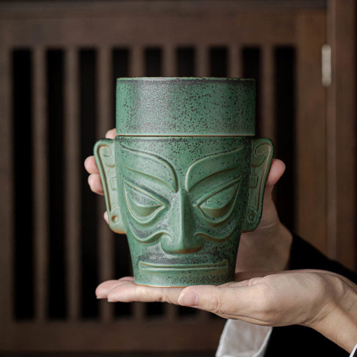 Buddha Stones Reliquias de la Edad de Bronce Máscara Sanxingdui Montículo de Tres Estrellas Quemador de Incienso curativo de cerámica