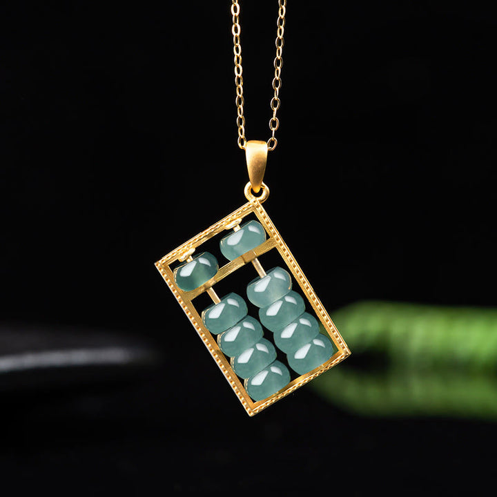 Collar con colgante de plata de ley 925 con Buddha Stones, diseño de ábaco de jade natural