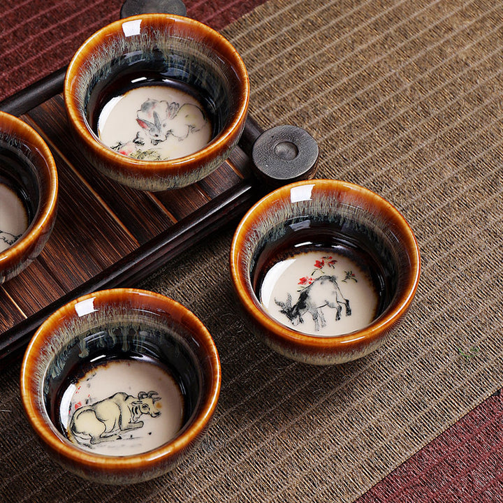 Taza de té de cerámica con diseño del zodíaco chino, 12 Buddha Stones, Kung Fu Jian, taza de té chino Zhan, 73ml