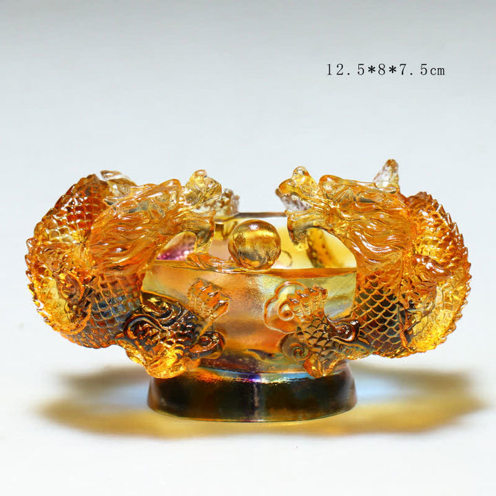 Buddha Stones Feng Shui dragón del zodiaco chino hecho a mano Liuli pieza de arte con cristal protección decoración de la Oficina del hogar