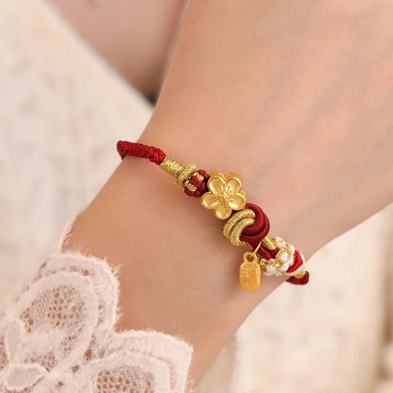 Pulsera de hilo rojo con Buddha Stones, flor de melocotón, amuleto de felicidad, suerte