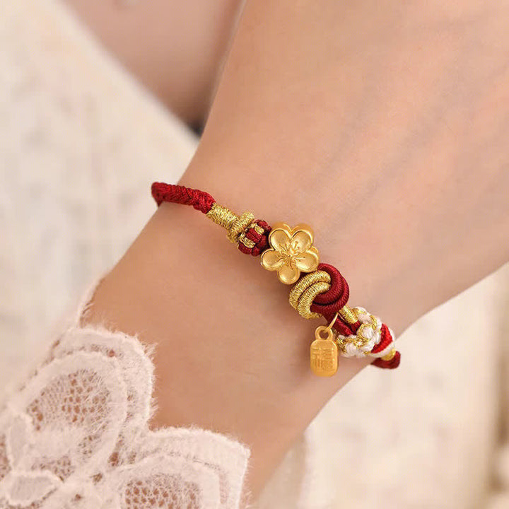 Pulsera de hilo rojo con Buddha Stones, flor de melocotón, amuleto de felicidad, suerte