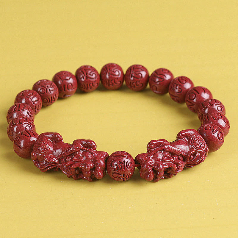 Pulsera de cuentas de cinabrio PiXiu doble Natural Om Mani Padme Hum riqueza y suerte