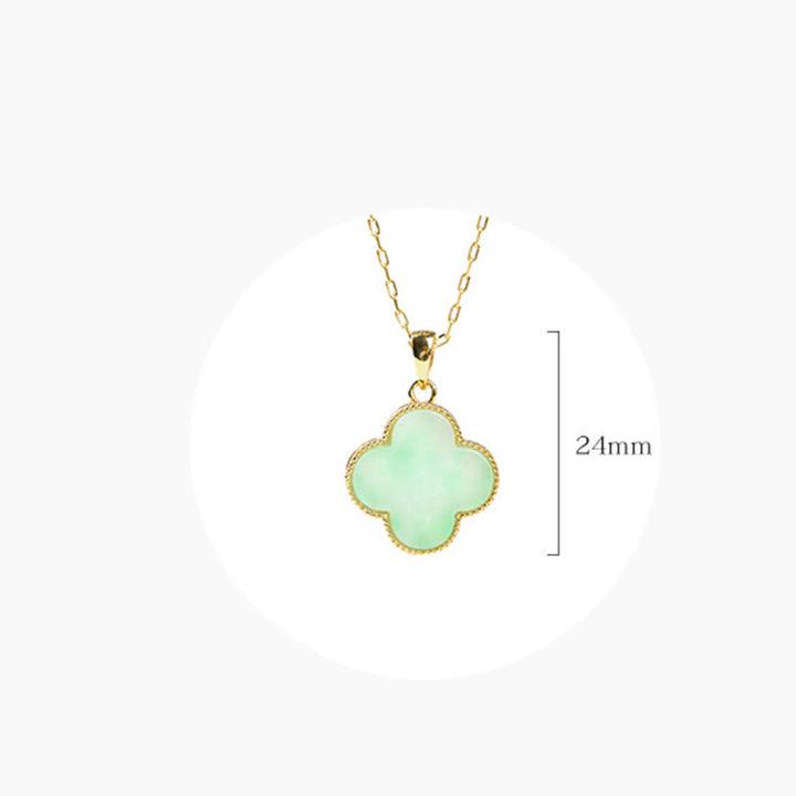 Colgante de collar de suerte con patrón de jade de trébol de cuatro hojas con piedras de Buddha Stones
