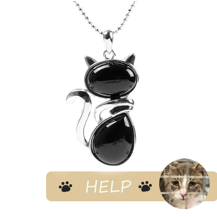 &quot;Save A Cat&quot; Lindo patrón de gato Protección de cristal natural Collar con colgante amante de los gatos