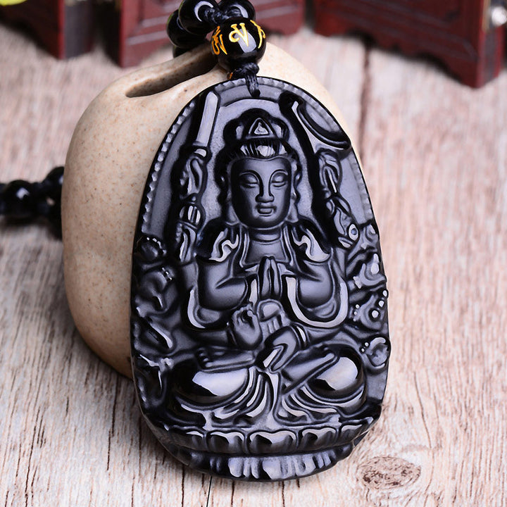 Collar con colgante de protección con amuleto de obsidiana del zodíaco chino con Buddha Stones - image 1