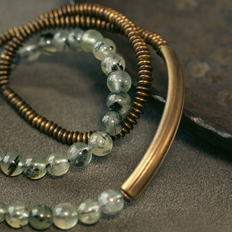 Buddha Stones Púrpura Fantasma Rojo Cuarzo Hematoide Verde Cuarzo Rutilado Cobre Amor Perdón Pulsera