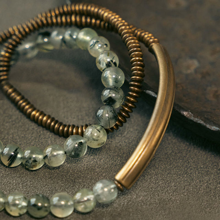 Buddha Stones Púrpura Fantasma Rojo Cuarzo Hematoide Verde Cuarzo Rutilado Cobre Amor Perdón Pulsera